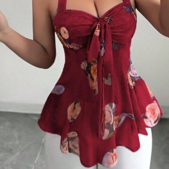 Floral Lace Chiffon Sleeveless Tank Top - Picture 3 of 7